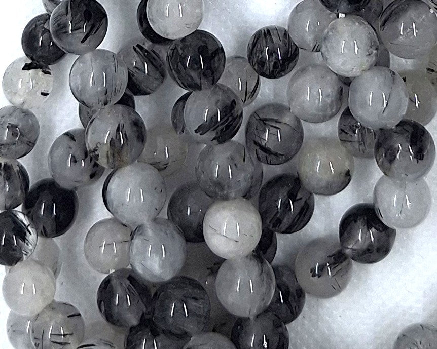 8mm Tourmalinated Quartz Round Gemstone Beads 16-Inch Strand