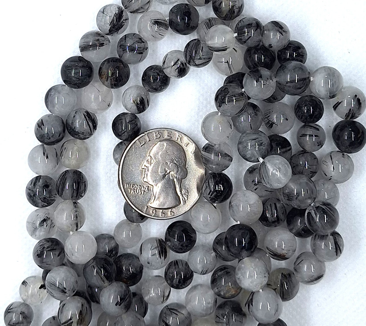8mm Tourmalinated Quartz Round Gemstone Beads 16-Inch Strand