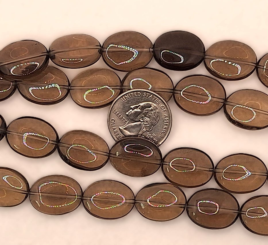 20x15mm Smoky Quartz Puff Oval Gemstone Beads 8-Inch Strand