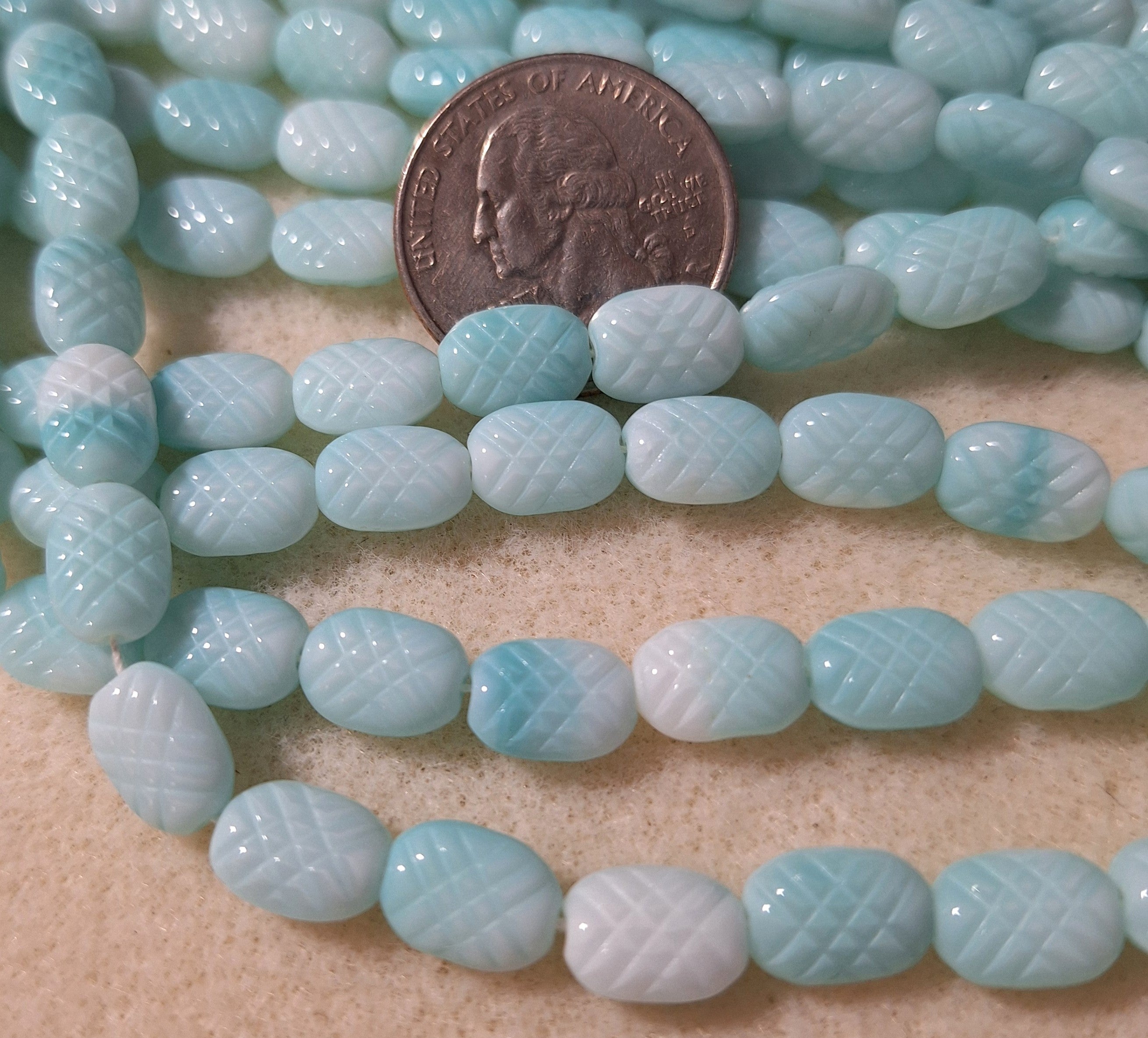 10x7mm Aqua Silk Etched Rectangle Czech Glass Beads 30ct