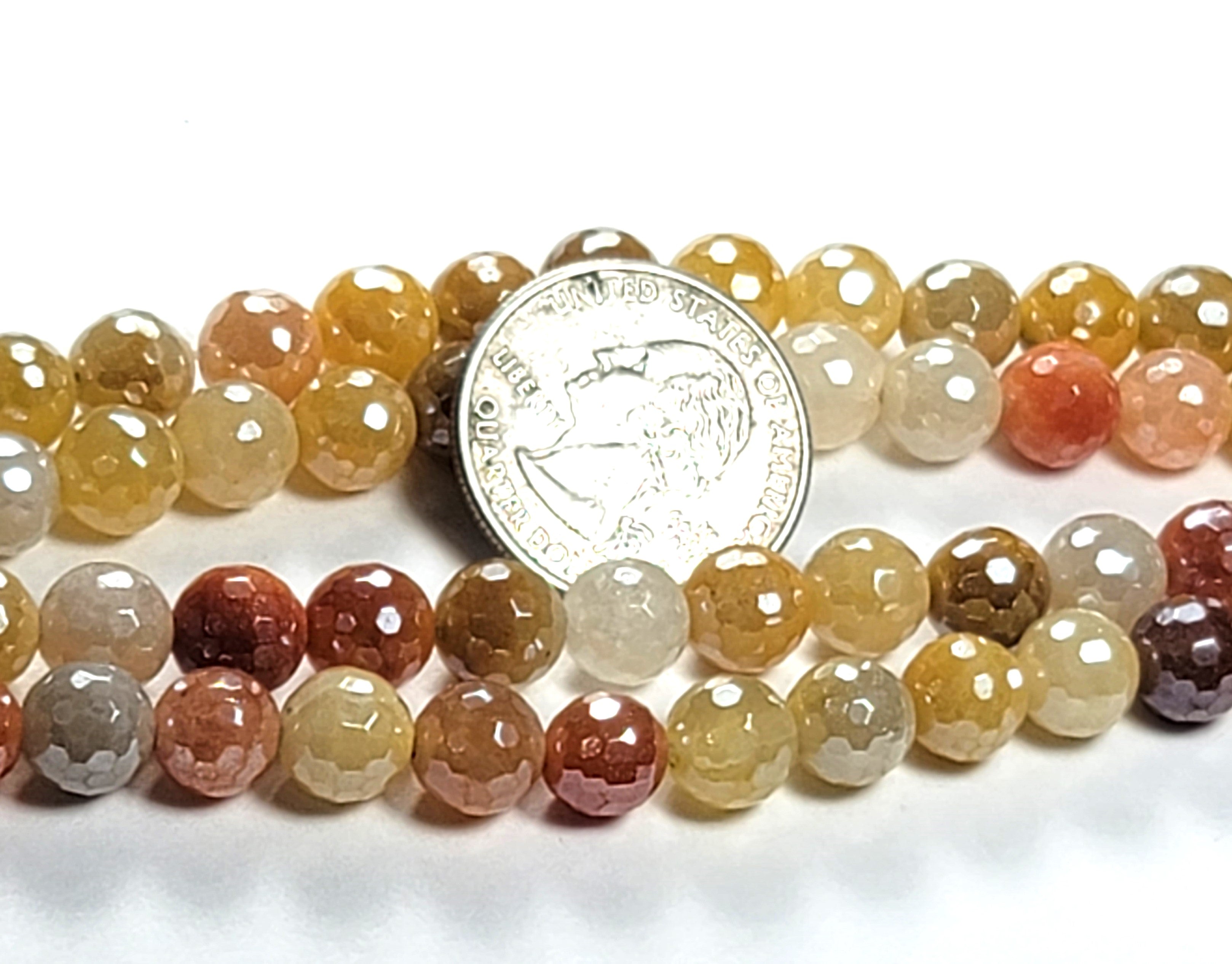 8mm Mystic Yellow Jade Faceted Round Gemstone Beads 8-Inch Strand