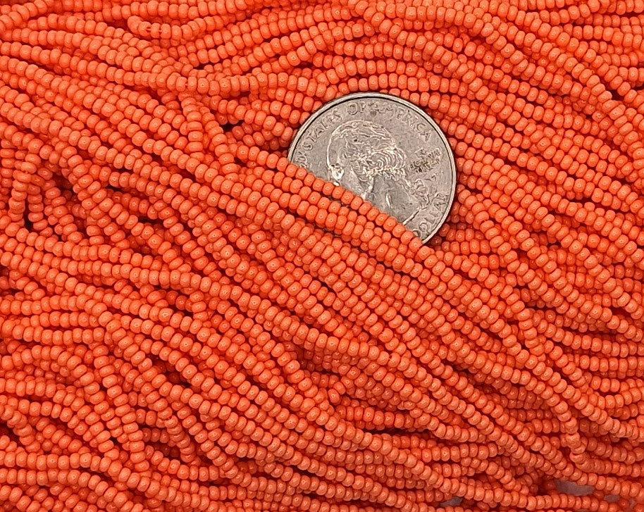 11/0 Coral Opaque Czech Glass Seed Beads Full Hank