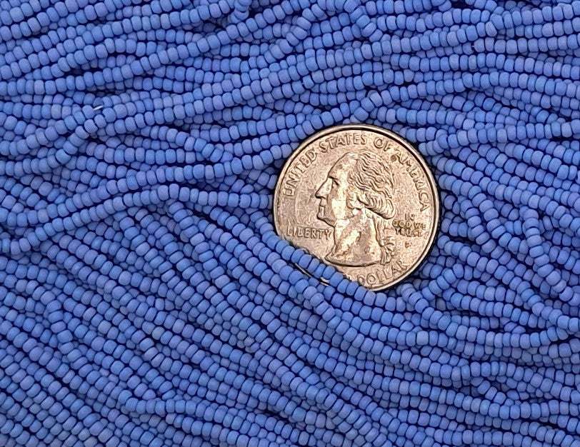 11/0 Light Blue Opaque Matte Iris Czech Glass Seed Beads Full Hank
