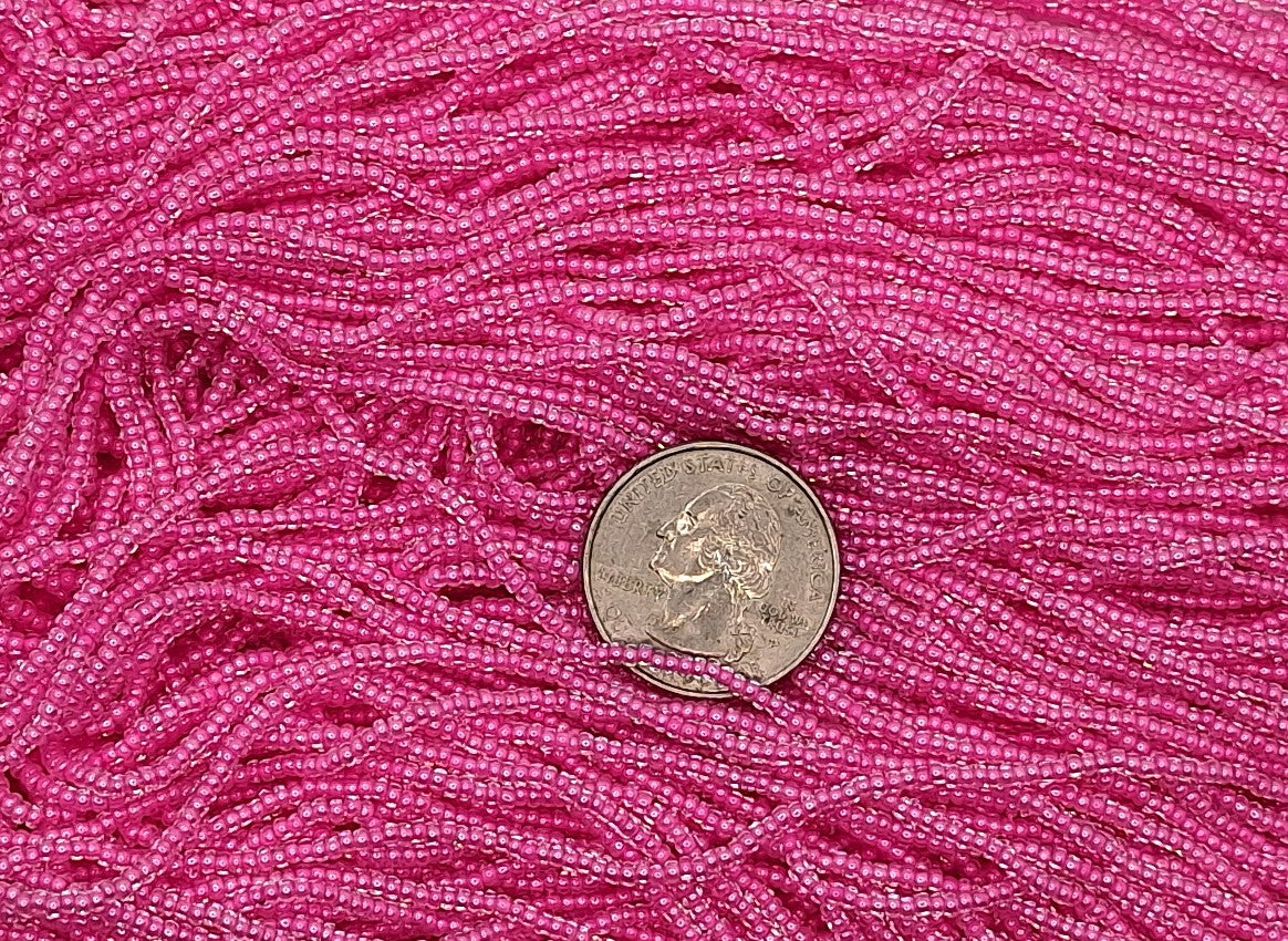 11/0 Crystal Clear Transparent Deep Pink-Lined Czech Glass Seed Beads Full Hank