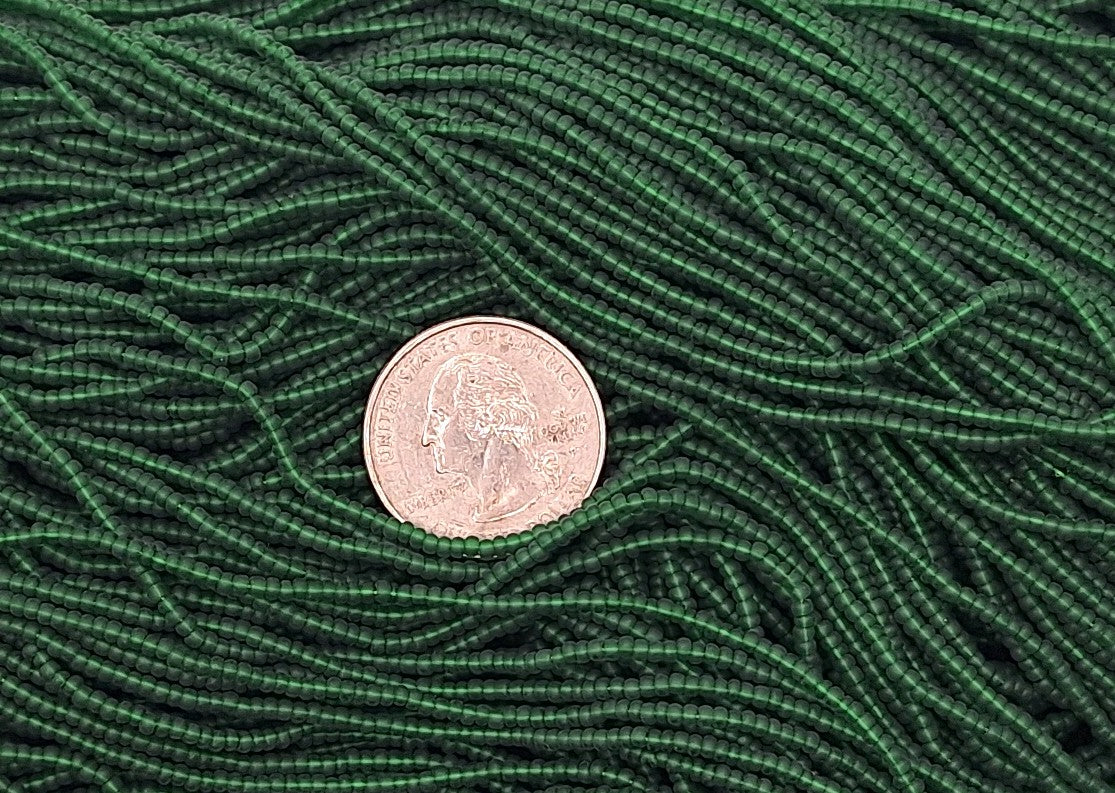 11/0 Forest Green Transparent Matte Czech Glass Seed Beads Full Hank