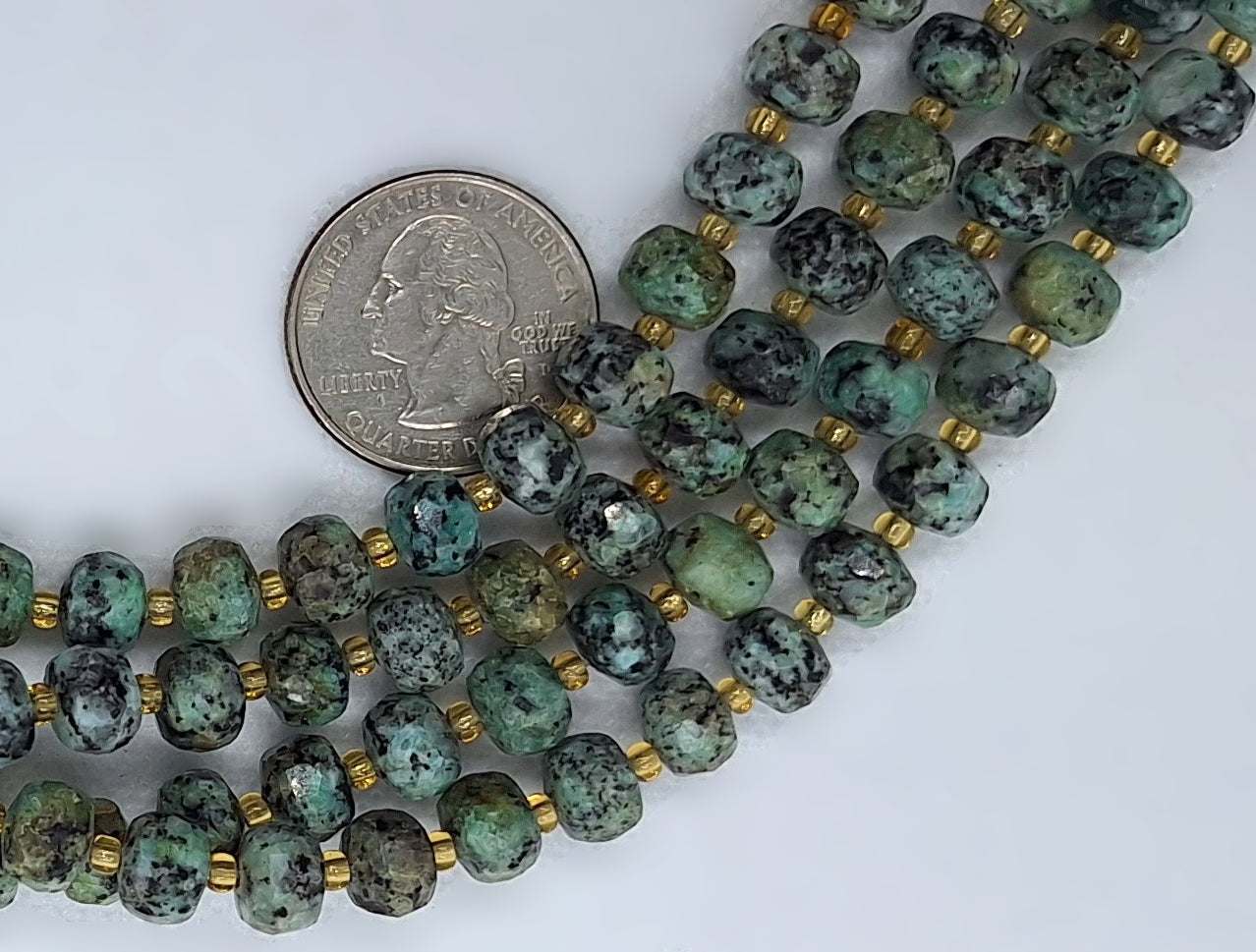 8x6mm African Turquoise Dyed Faceted Wheel Rondelle Gemstone Beads 8-Inch Strand