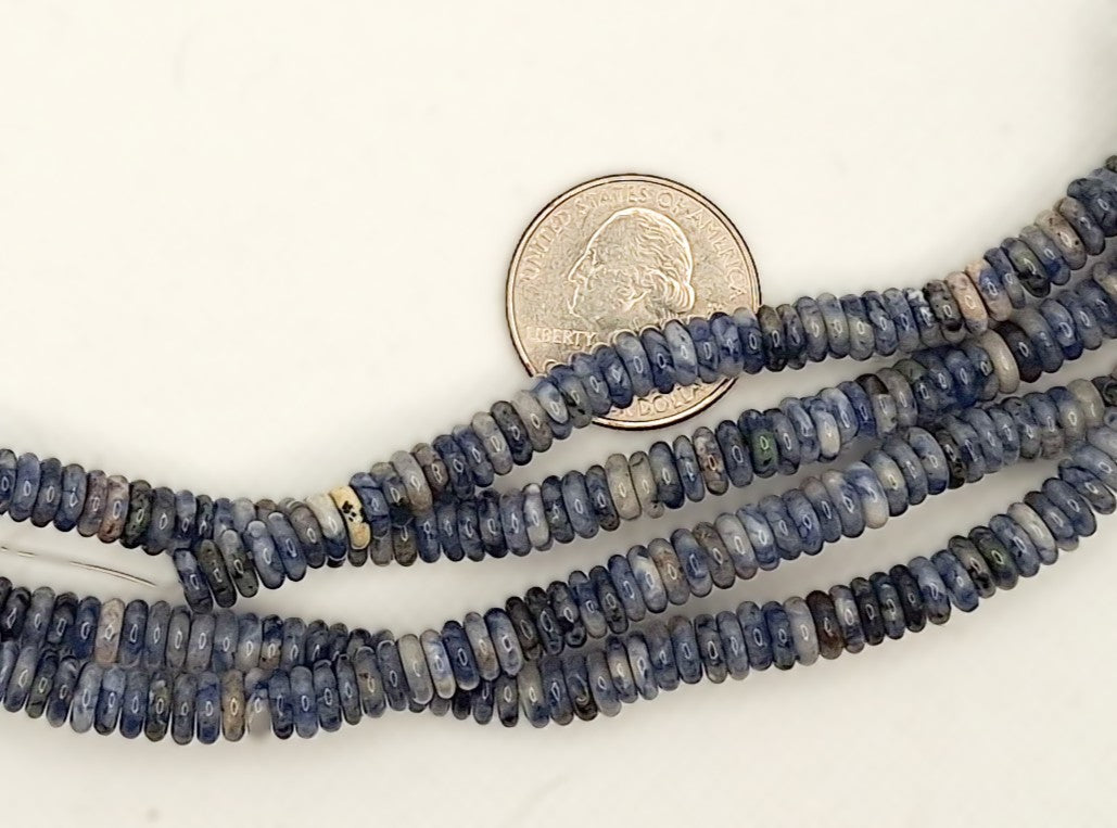 6x2mm Blue Spot Jasper Button Heishi Gemstone Beads 8-inch Strand