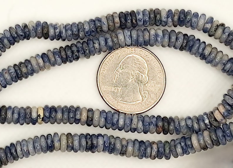 6x2mm Blue Spot Jasper Button Heishi Gemstone Beads 8-inch Strand