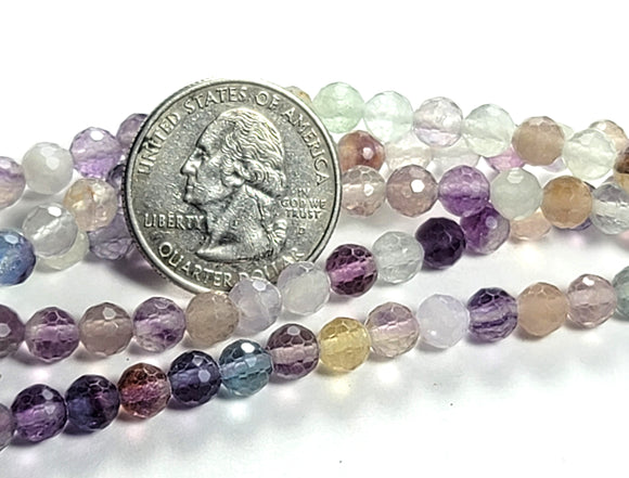 6mm Rainbow Fluorite Faceted Round Gemstone Beads 8-Inch Strand