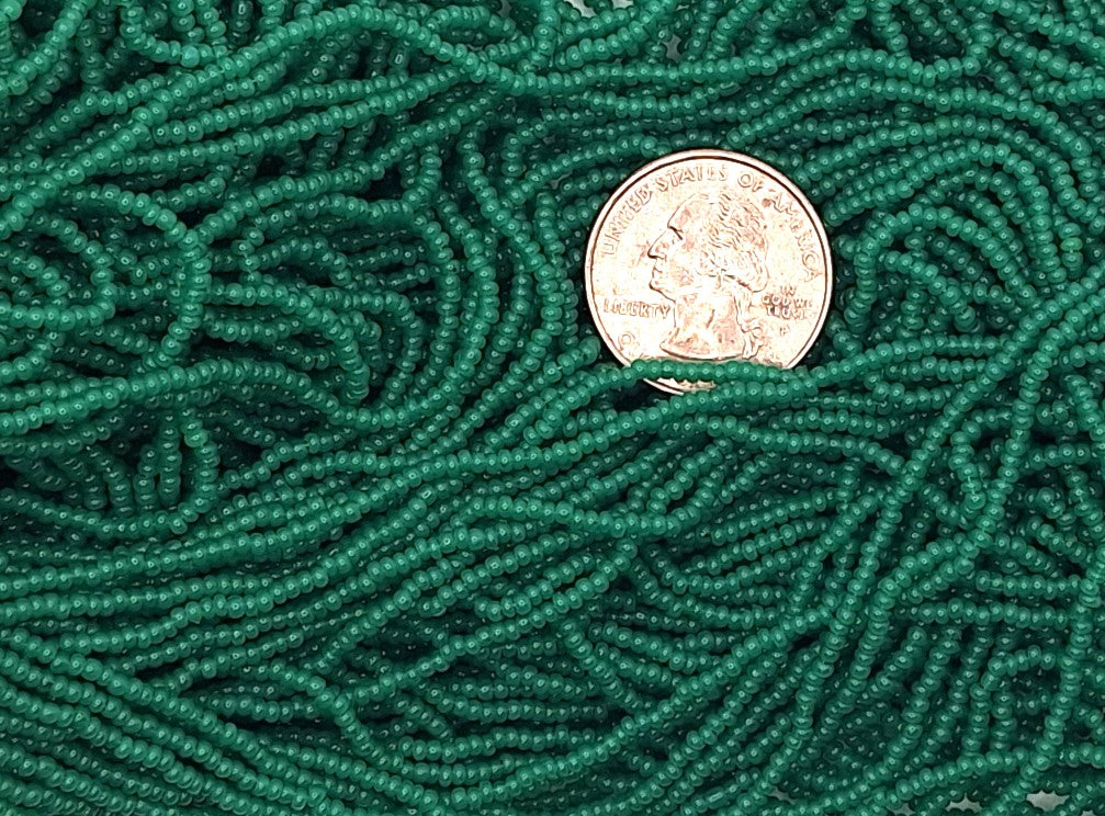 11/0 Green Opal Semi-Translucent Czech Glass Seed Beads Full Hank