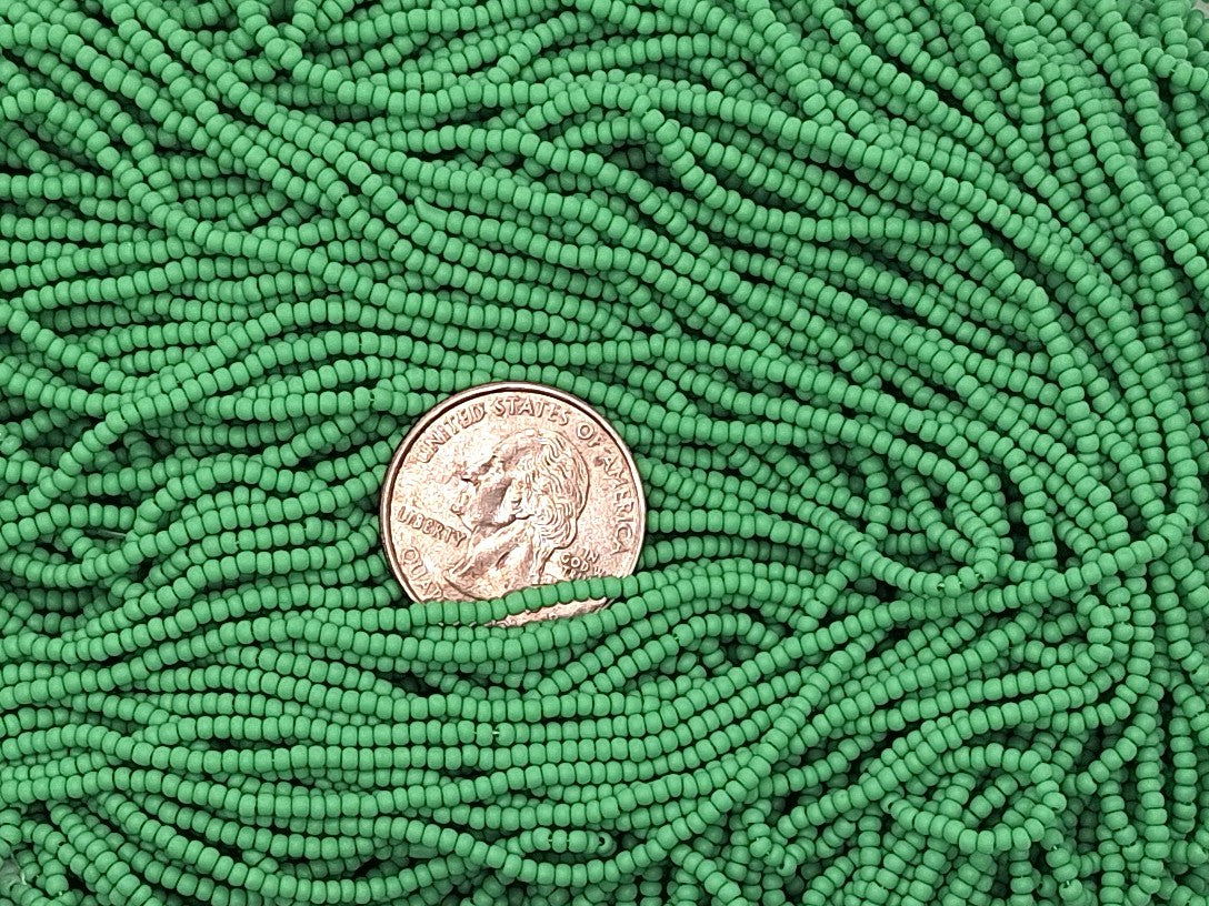11/0 Green Opaque Matte Czech Glass Seed Beads Full Hank