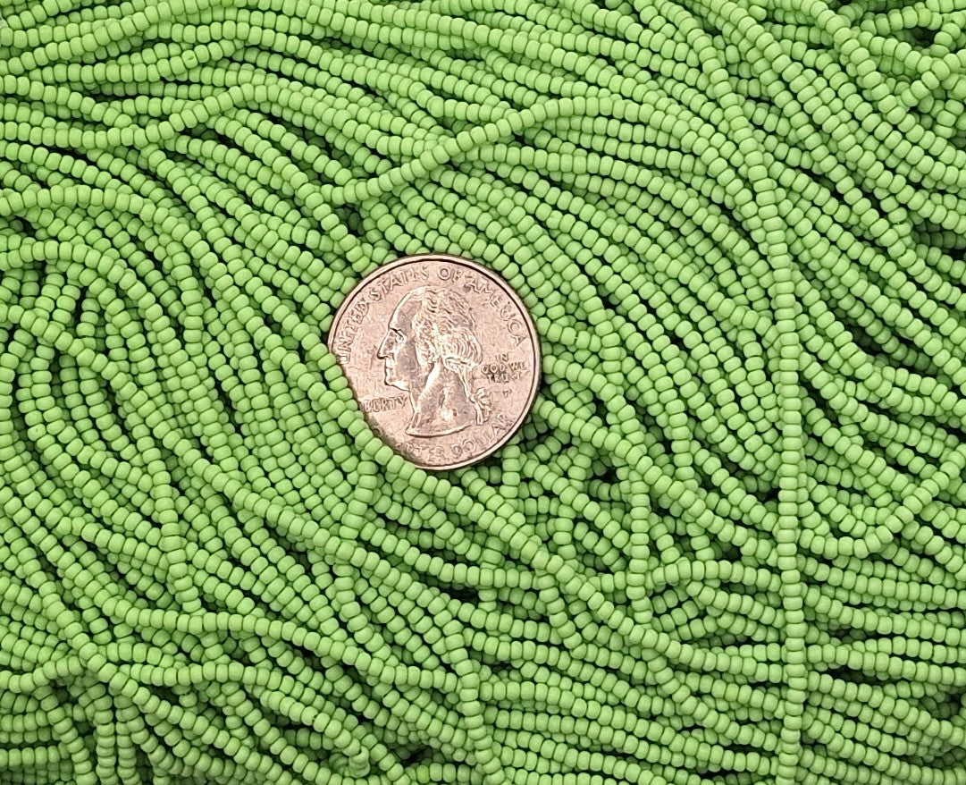 11/0 Avocado Green Opaque Matte Czech Glass Seed Beads Full Hank