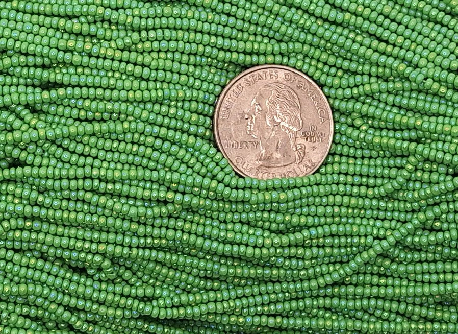 11/0 Light Green Opaque Iris Czech Glass Seed Beads Full Hank