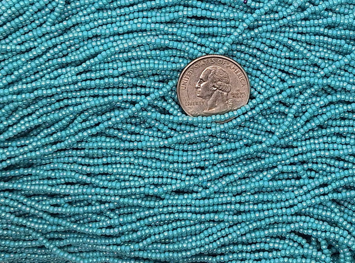 11/0 Green Turquoise Opaque Iris Czech Glass Seed Beads Full Hank