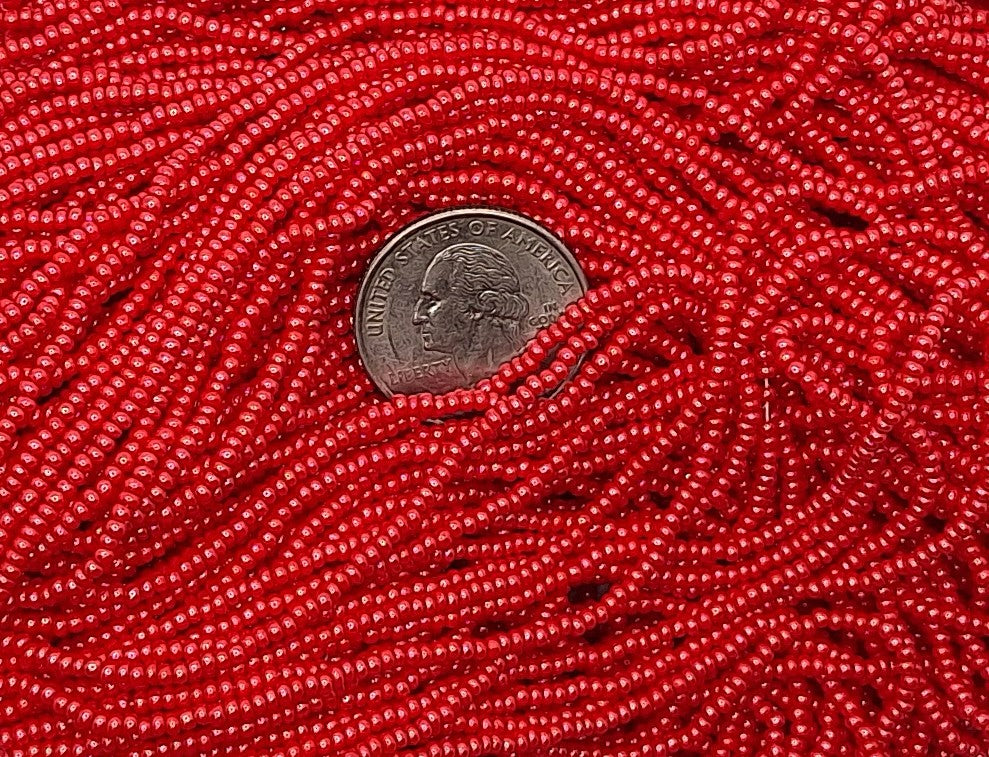 11/0 Red Opaque Luster Czech Glass Seed Beads Full Hank
