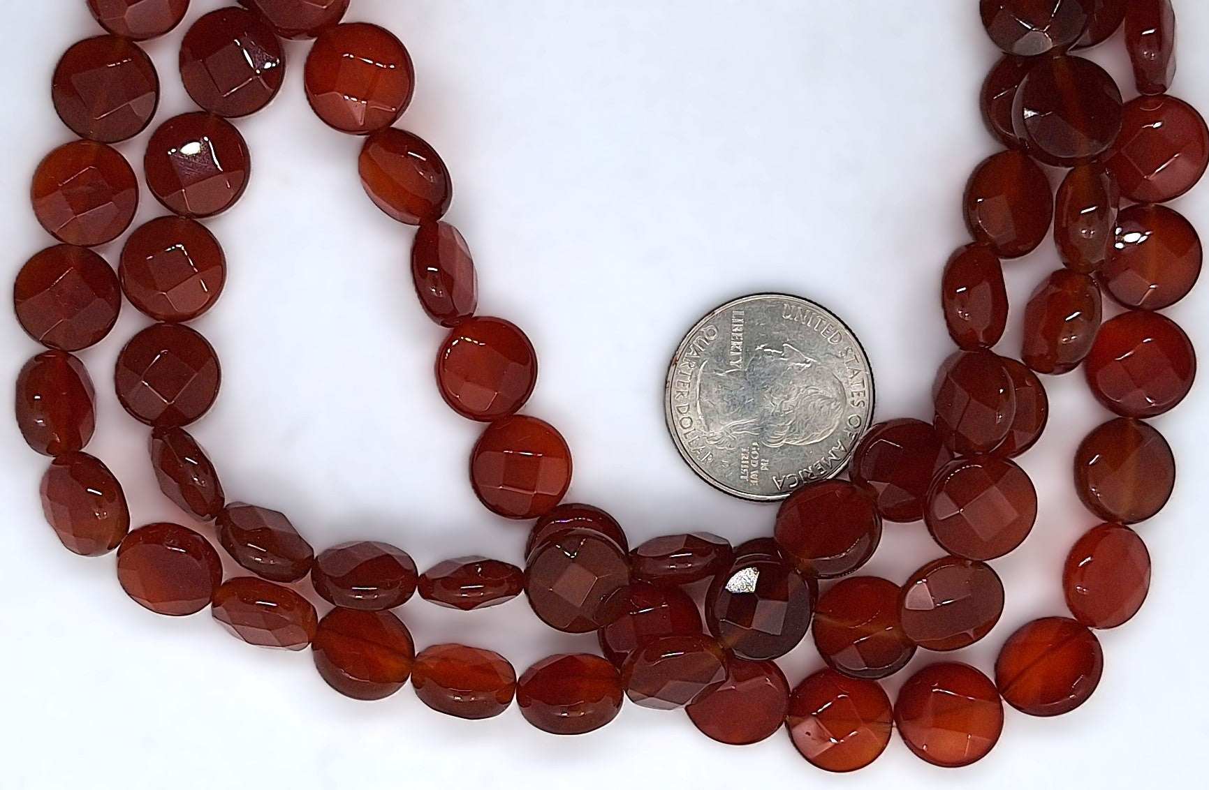 12mm Carnelian Faceted Coin Gemstone Beads 16-Inch Strand