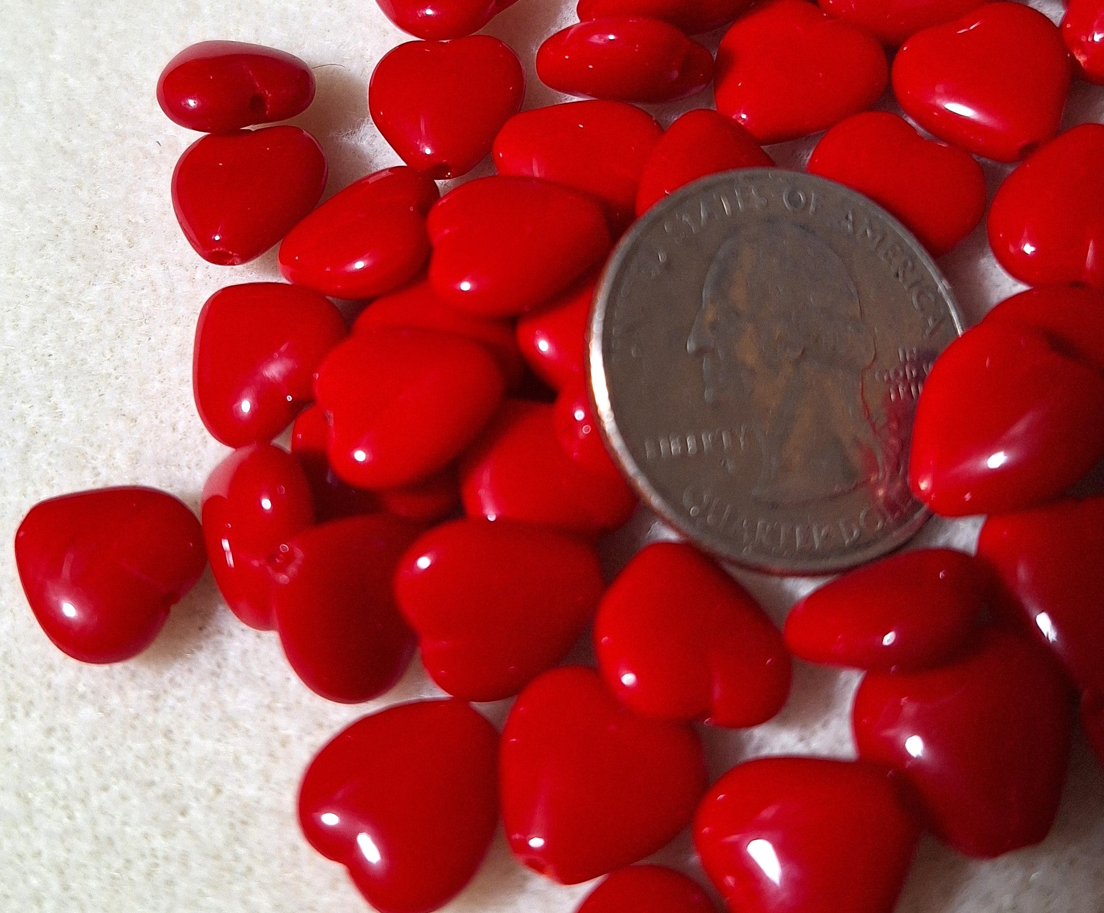 11.5mm Cherry Red Heart Pressed Czech Glass Beads 20ct