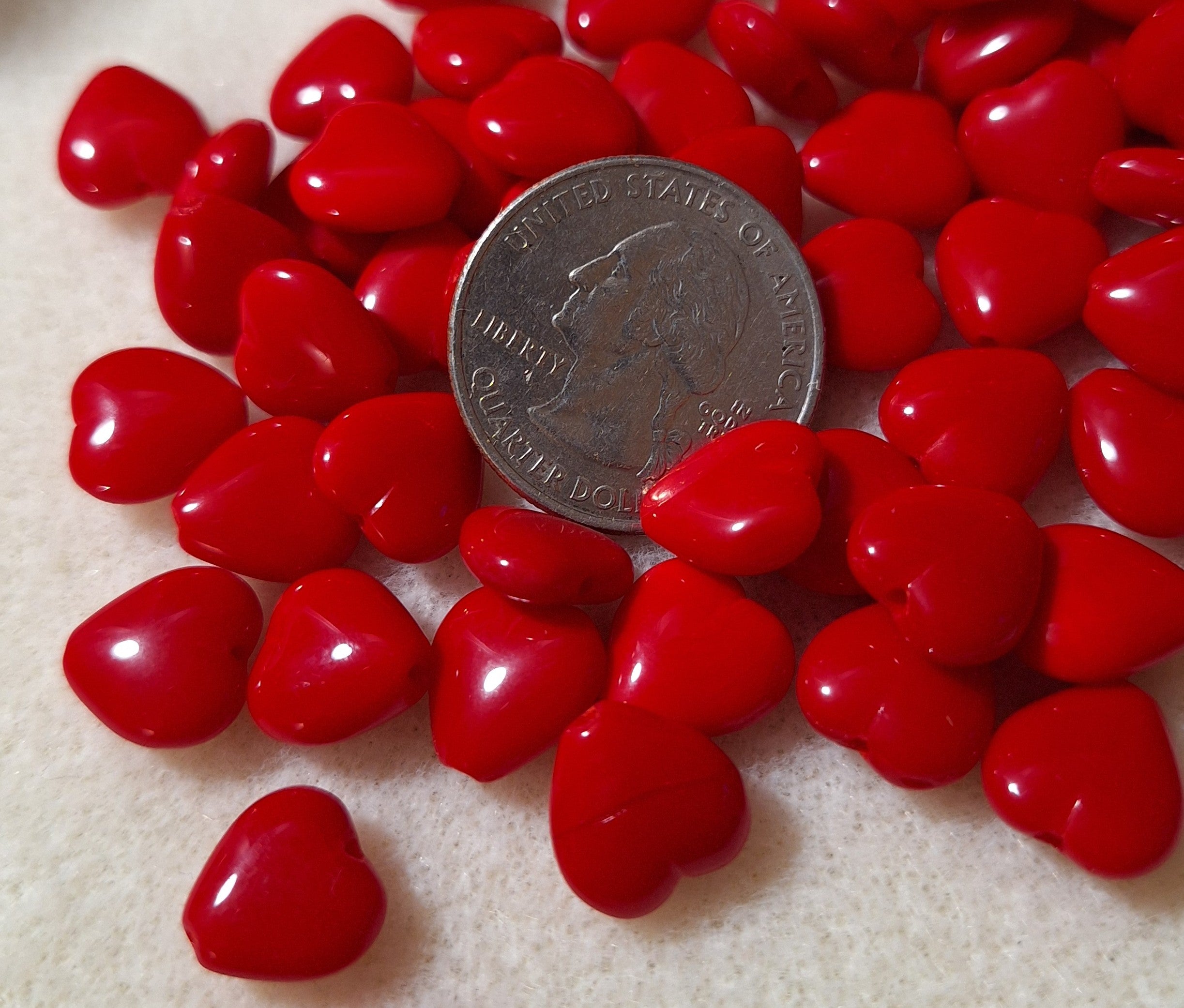 11.5mm Cherry Red Heart Pressed Czech Glass Beads 20ct