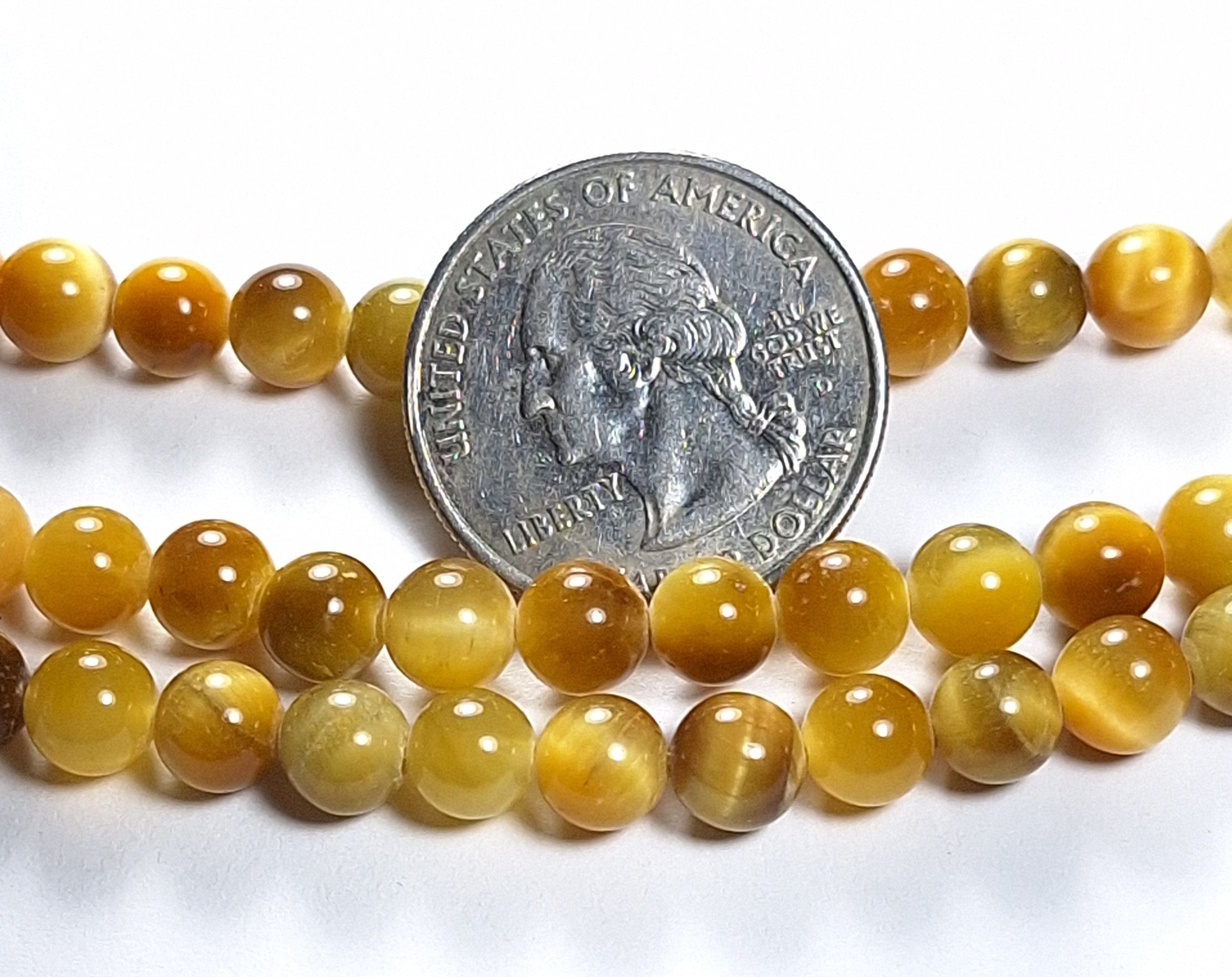 6mm Golden Tiger's Eye Round Gemstone Beads 8-Inch Strand