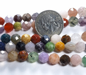 8mm Mixed Stone Faceted Round Gemstone Beads 8-Inch Strand