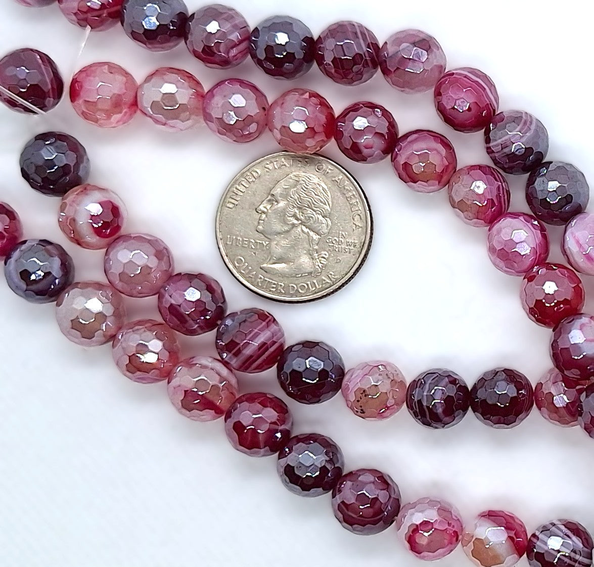 10mm Mystic Magenta Sardonyx Faceted Round Gemstone Beads 8-Inch Strand