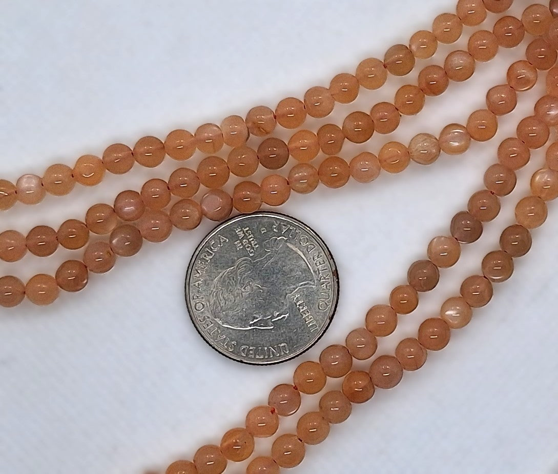 5mm Peach Moonstone Round Gemstone Beads 16-Inch Strand