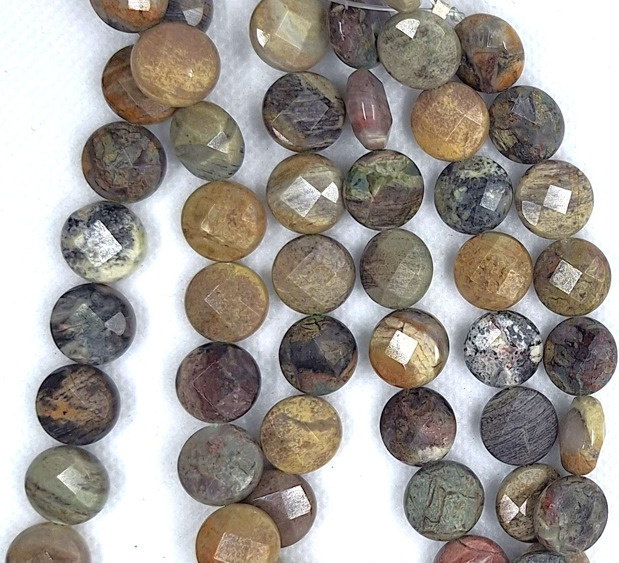 12mm Picasso Jasper Faceted Coin Gemstone Beads 16-Inch Strand