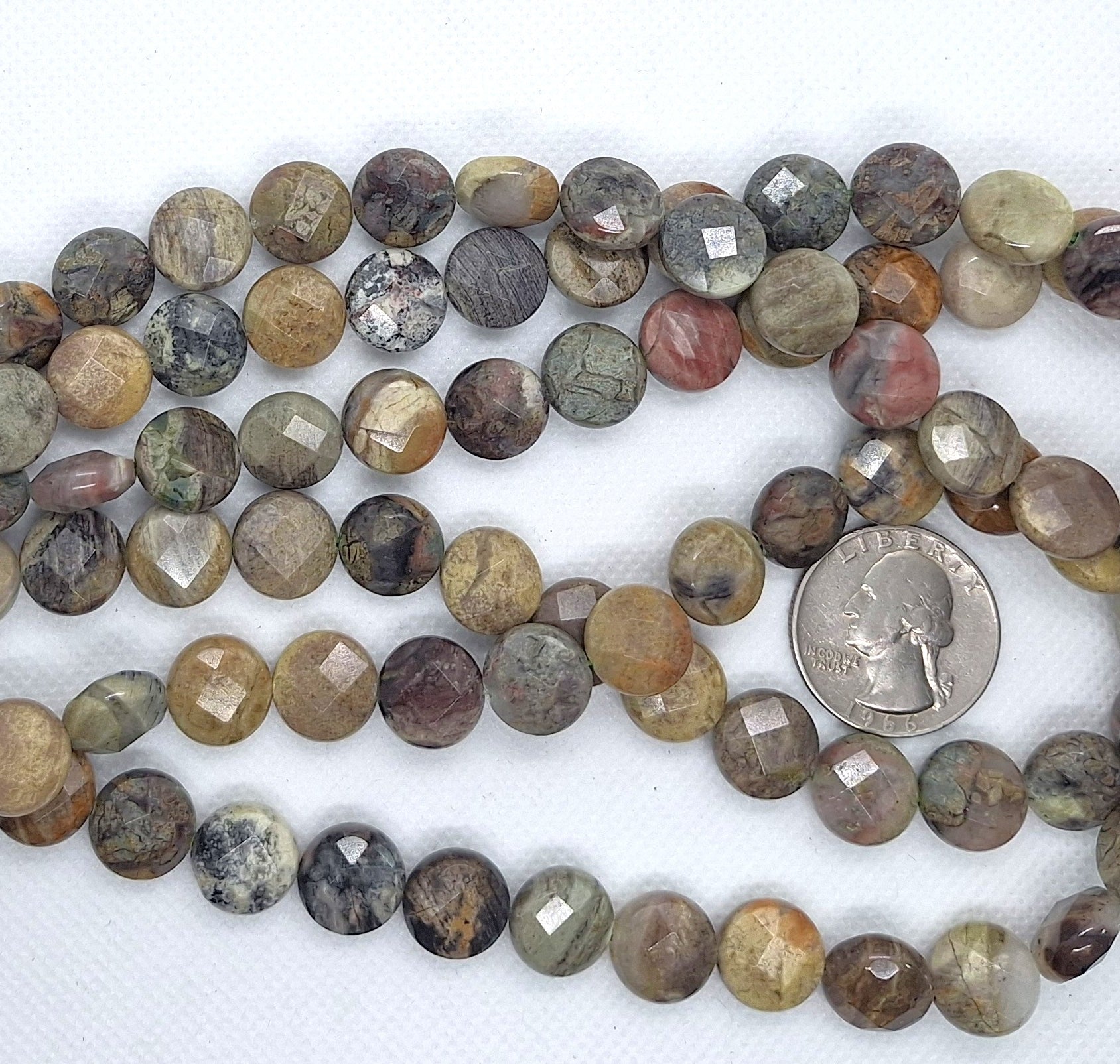 12mm Picasso Jasper Faceted Coin Gemstone Beads 16-Inch Strand