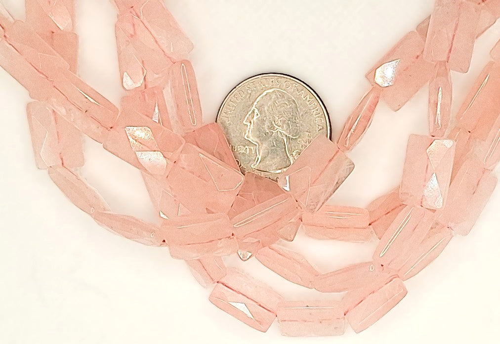 14x10mm Rose Quartz Faceted Rectangle Gemstone Beads 8-inch Strand
