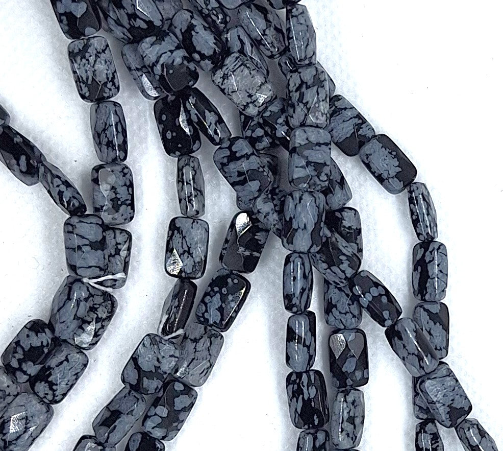 10x6mm Snowflake Obsidian Faceted Rectangle Gemstone Beads 16-Inch Strand