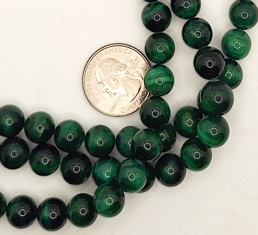 10mm Green Tiger's Eye Dyed Round Gemstone Beads 8-inch Strand