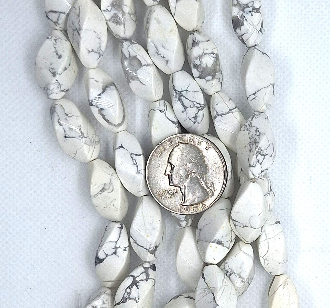 20x10mm White Howlite Twisted Oval Gemstone Beads 16-Inch Strand