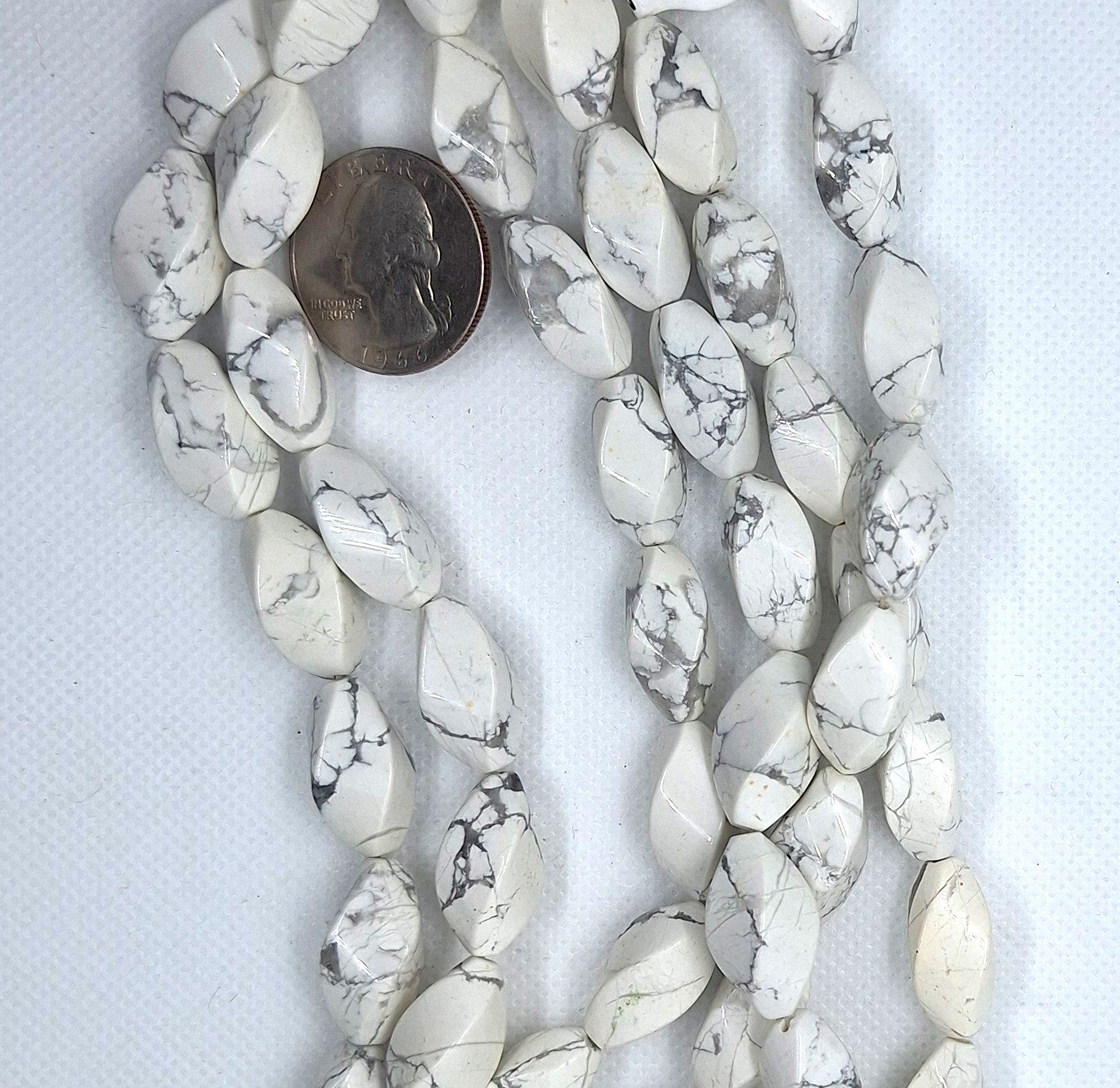 20x10mm White Howlite Twisted Oval Gemstone Beads 16-Inch Strand