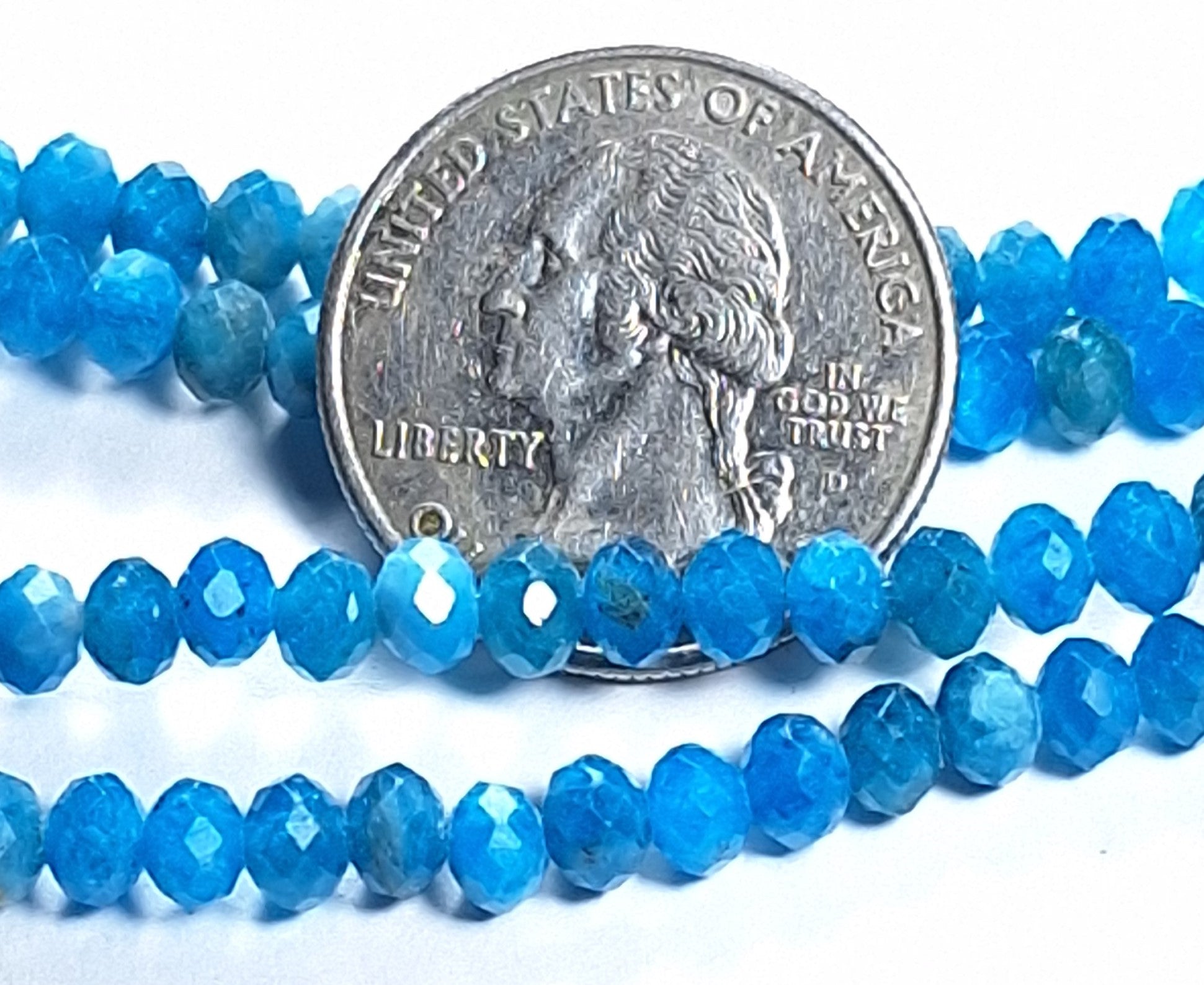 5x3mm Blue Apatite Faceted Rondelle Gemstone Beads 8-Inch Strand