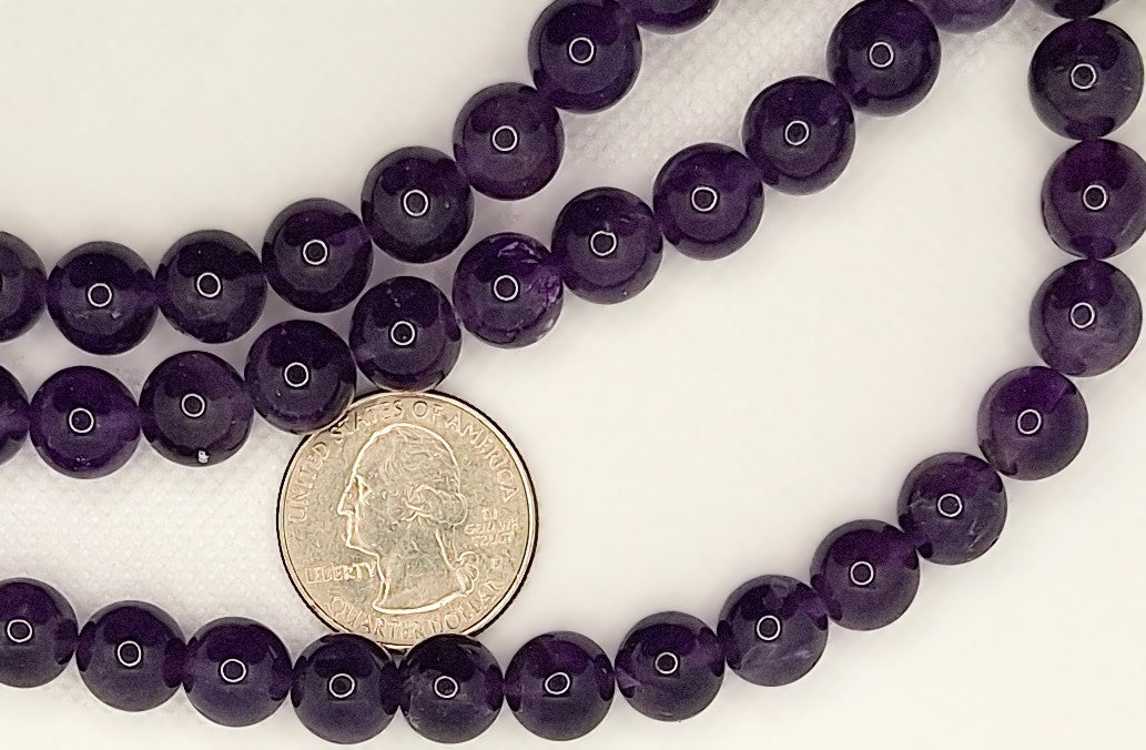 10mm Dark Amethyst Round Gemstone Beads 8-inch Strand