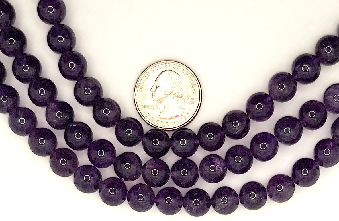 10mm Dark Amethyst Round Gemstone Beads 8-inch Strand