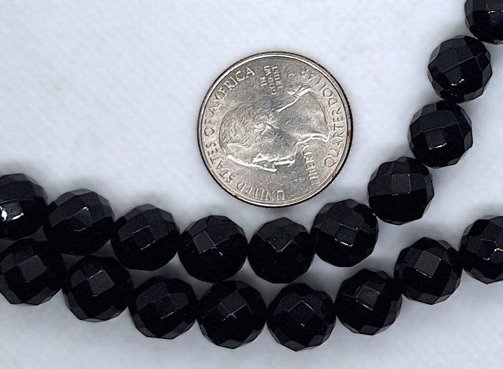10mm Black Onyx Faceted Round Gemstone Beads 16-Inch Strand