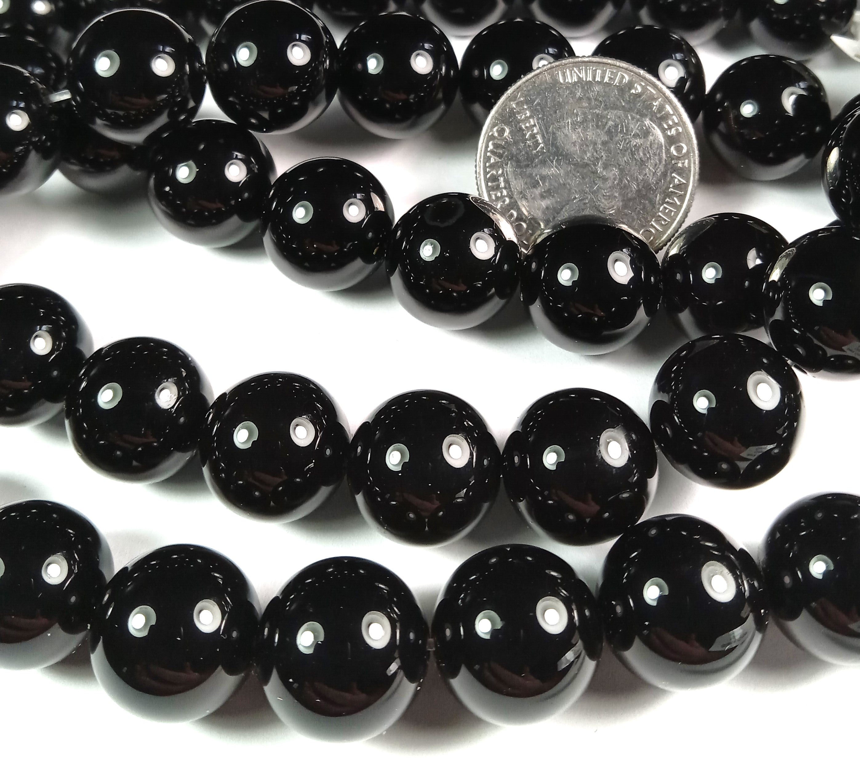 14mm Black Onyx Round Gemstone Beads 8-Inch Strand