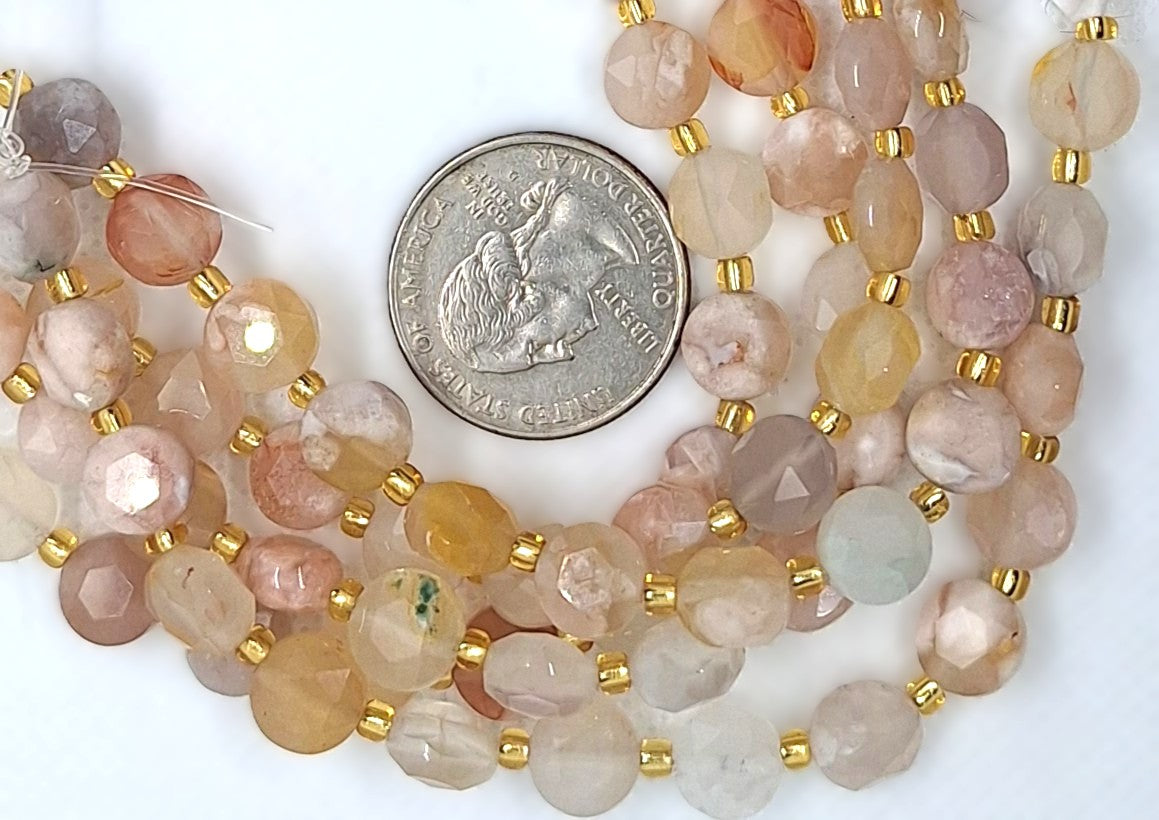 8mm Cherry Agate Faceted Star Coin Gemstone Beads 8-Inch Strand