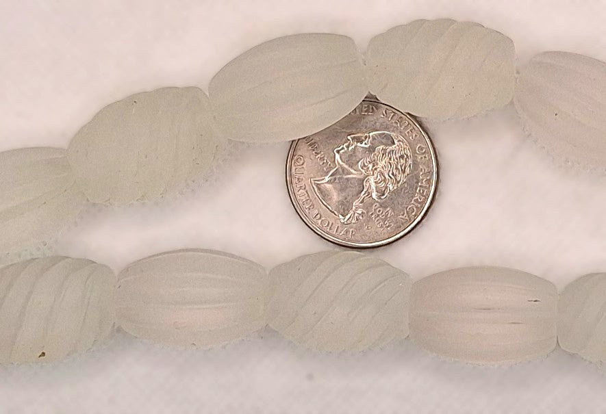 20x16mm Frosted Crystal Quartz Carved Barrel Gemstone Beads 8-Inch Strand