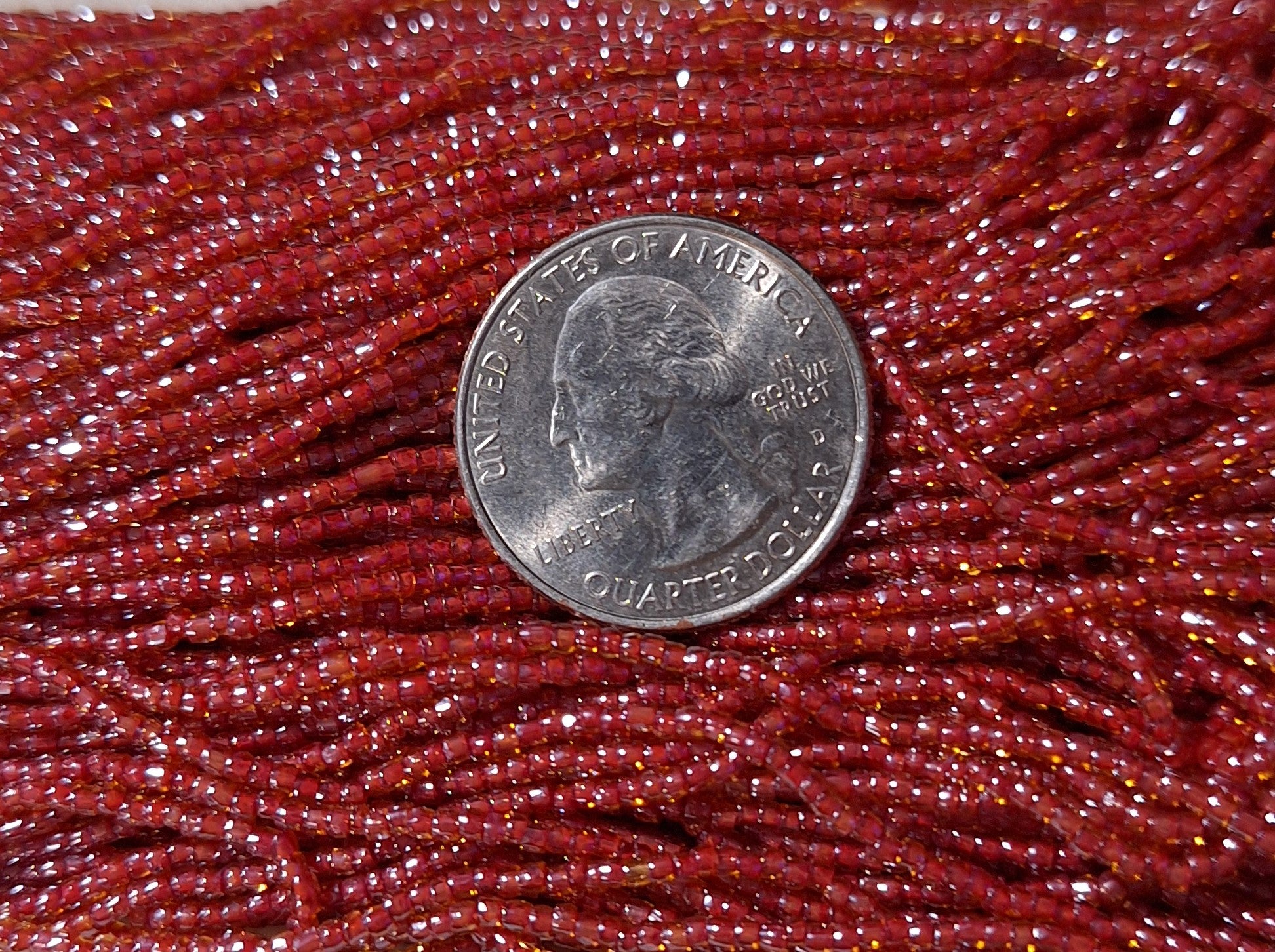 12/0 Dark Red-Lined Topaz 3-Cut Czech Seed Beads Full Hank