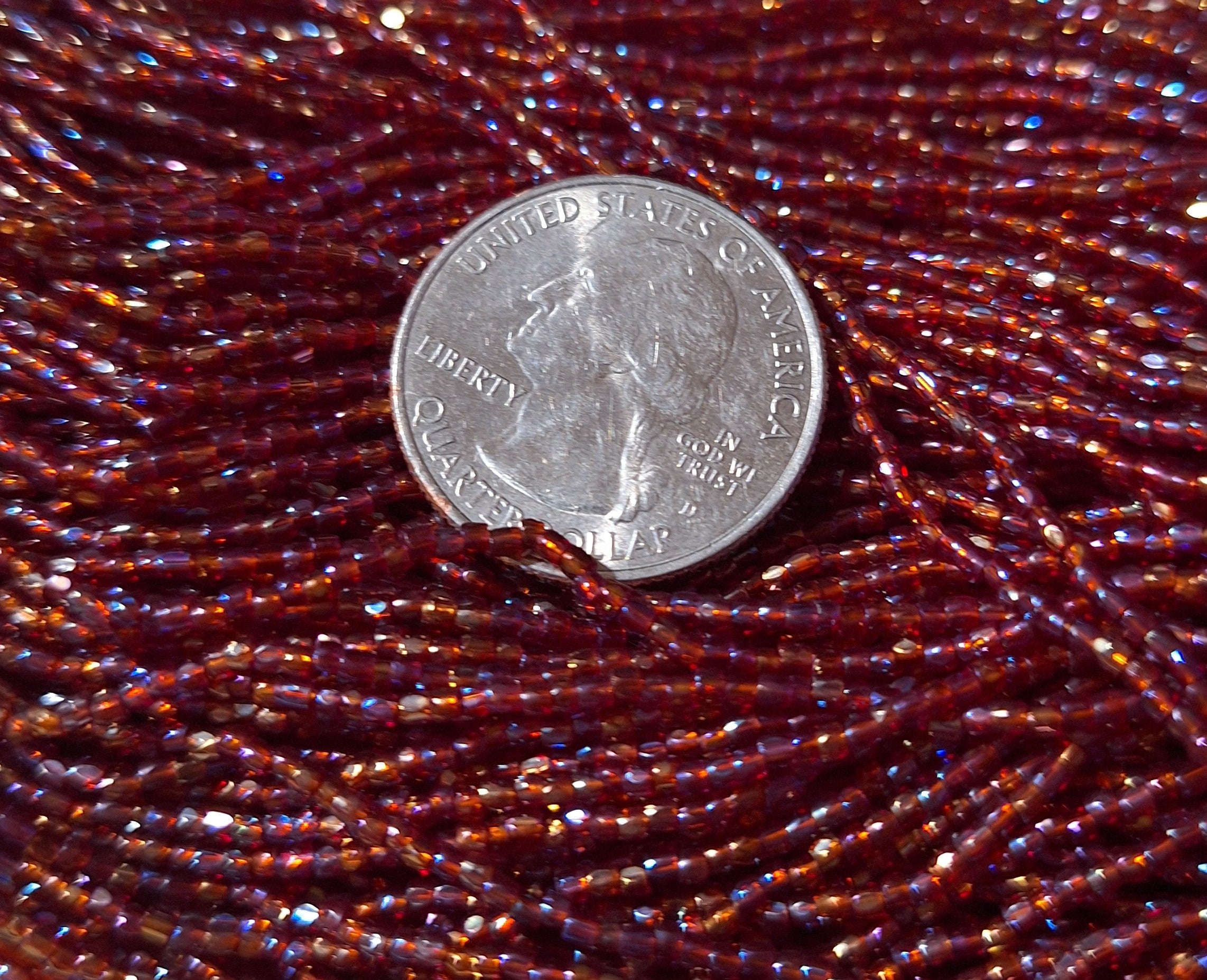 12/0 Ruby Transparent Iris 3-Cut Czech Seed Beads Full Hank