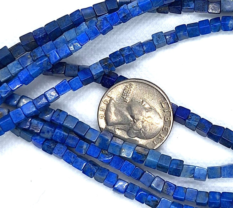 4mm Denim Lapis Cube Gemstone Beads 16-Inch Strand