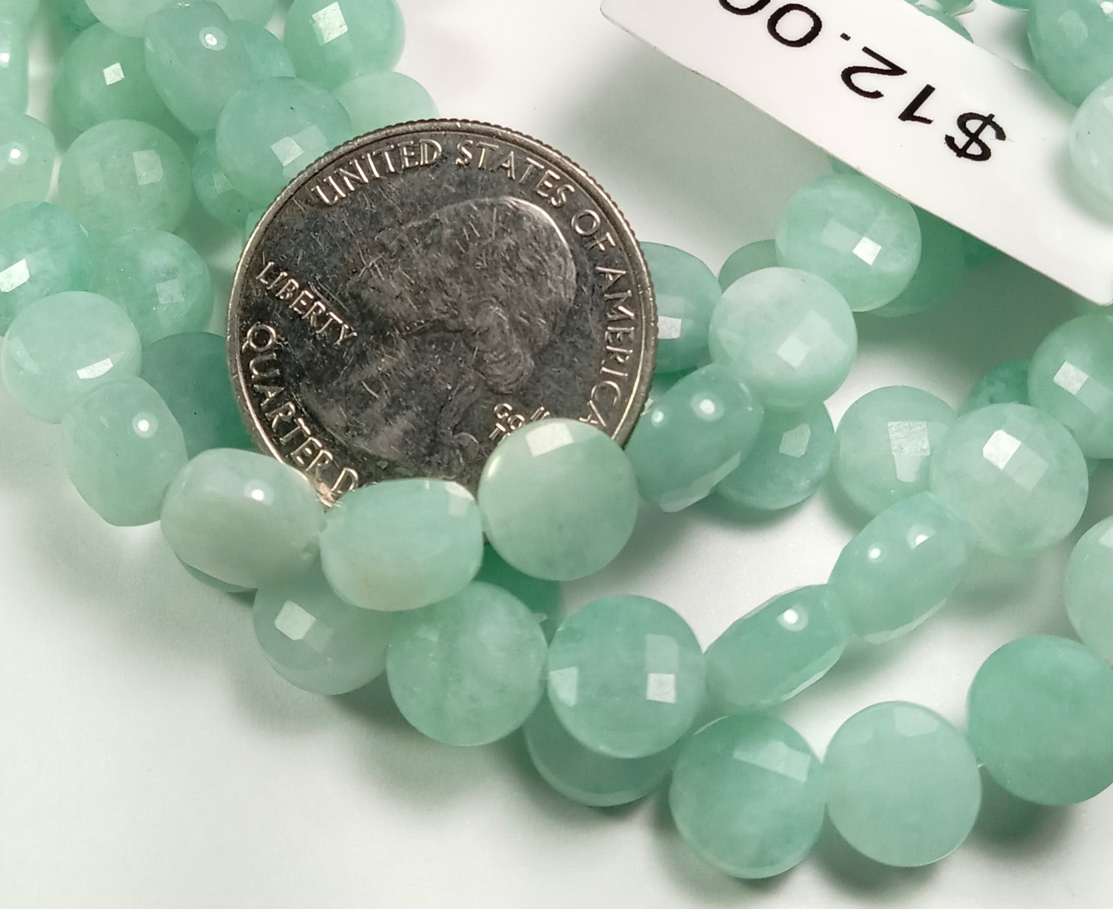 8mm Green Candy Jade Faceted Coin Gemstone Beads 8-Inch Strand