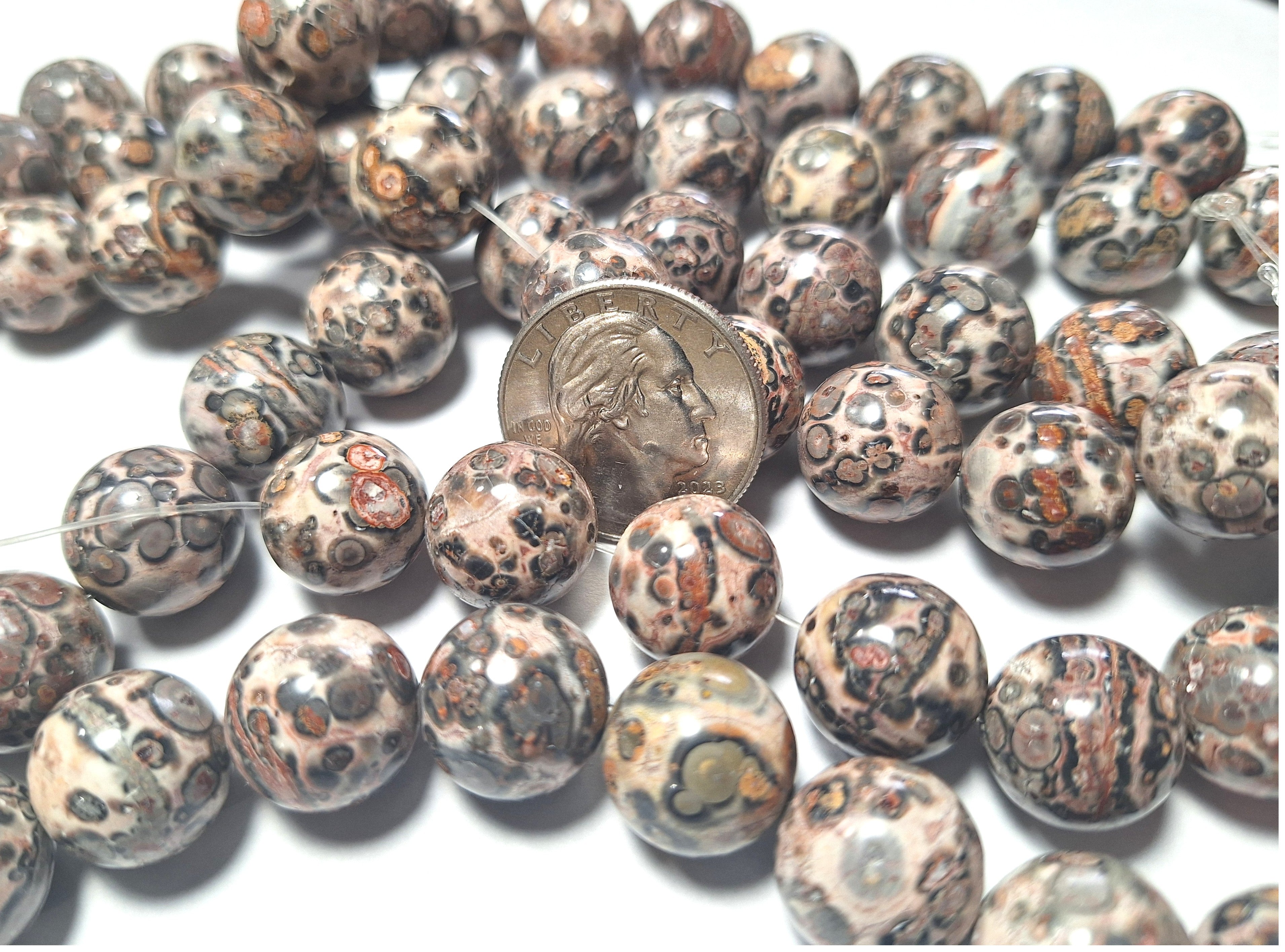 14mm Leopard Skin Jasper Round Gemstone Beads 16-Inch Strand