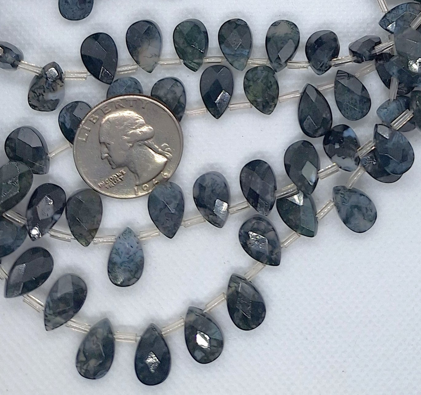 12x8mm Moss Agate Faceted Briolette Teardrop Gemstone Beads 16-Inch Strand