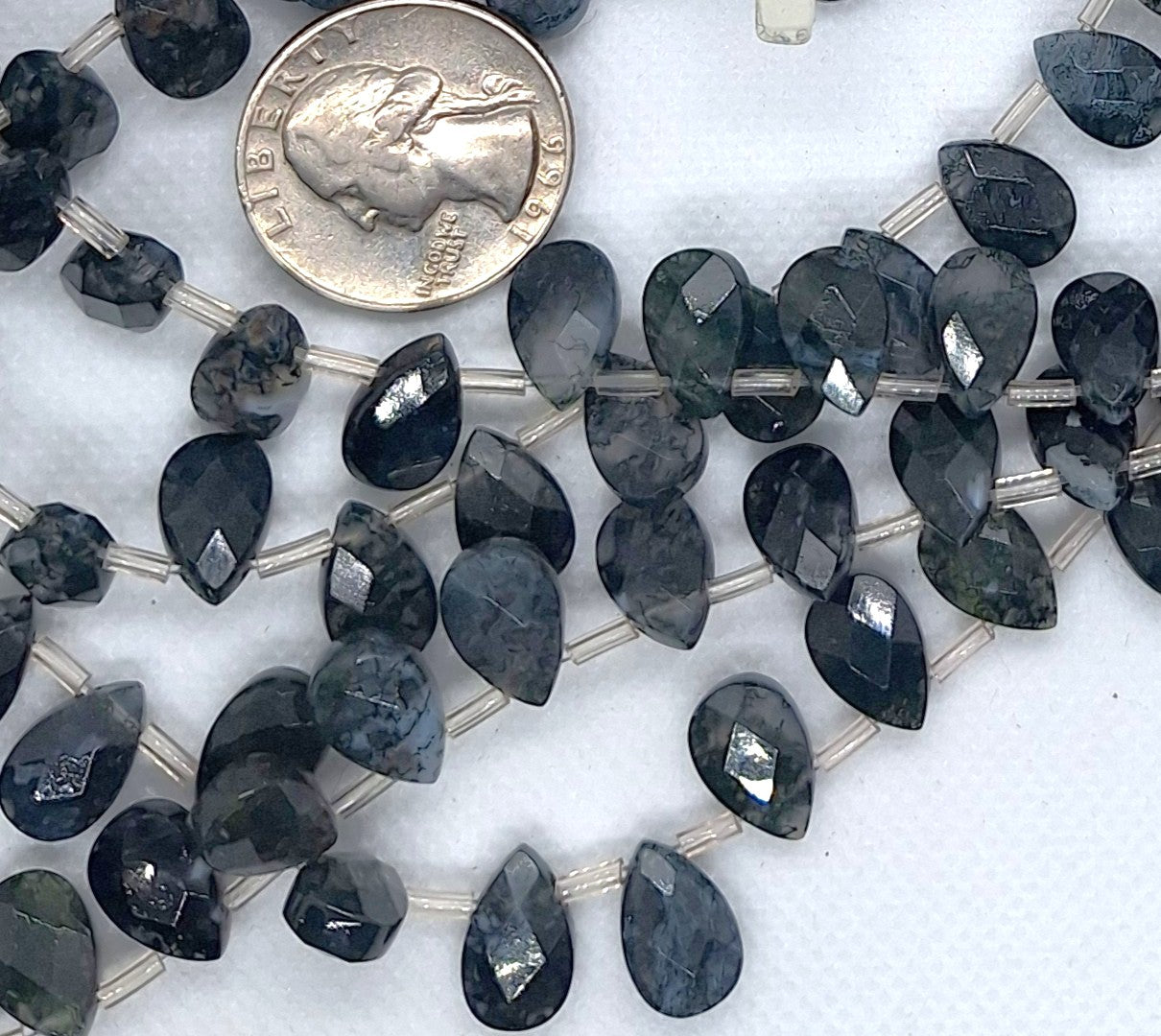 12x8mm Moss Agate Faceted Briolette Teardrop Gemstone Beads 16-Inch Strand