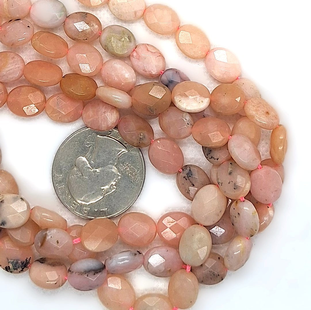 10x8mm Pink Opal Faceted Oval Gemstone Beads 16-Inch Strand