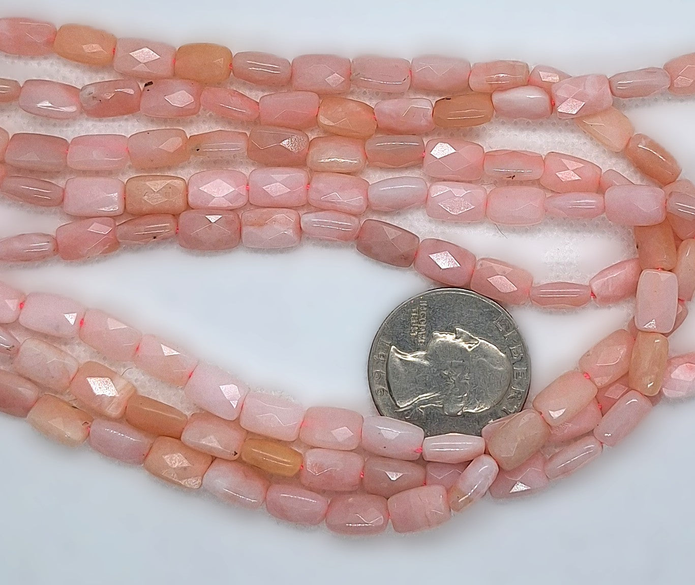 9x6mm Pink Opal Faceted Rectangle Gemstone Beads 16-Inch Strand