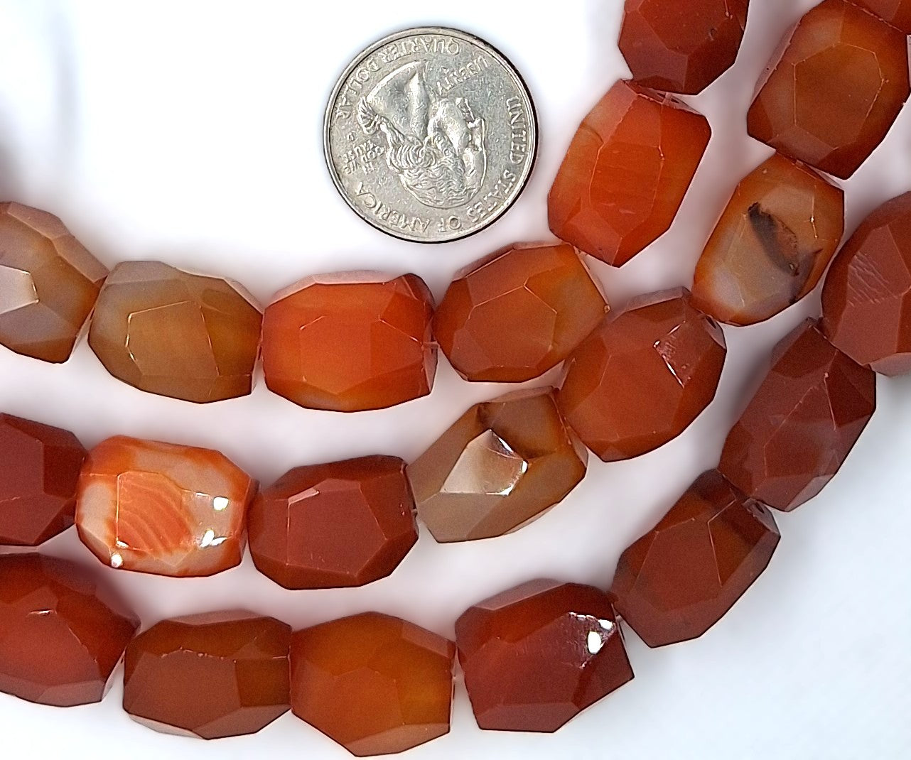 17x14mm Red Agate Faceted Barrel Nugget Gemstone Beads 8-Inch Strand